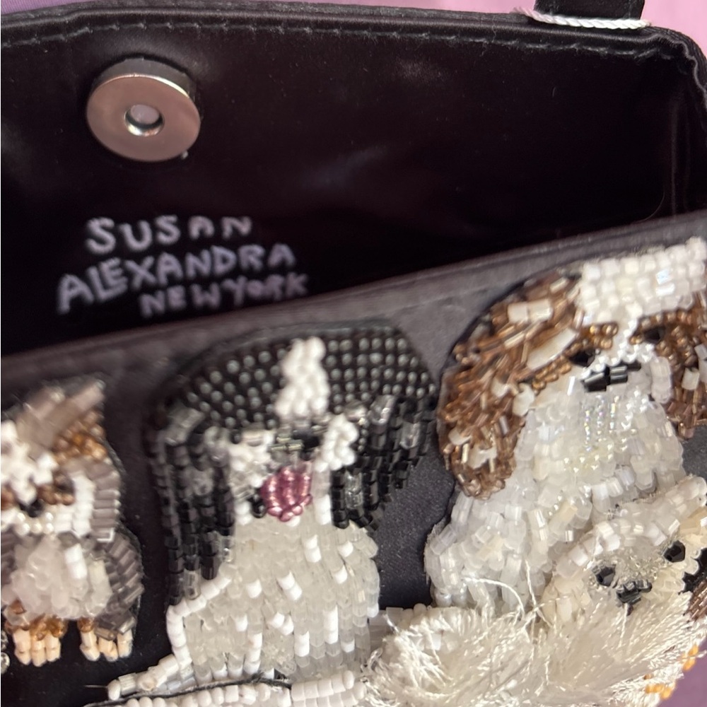 Anthropologie Susan Alexandra BARKIN Beaded Bag small NWT black satin lady bag - Picture 11 of 14